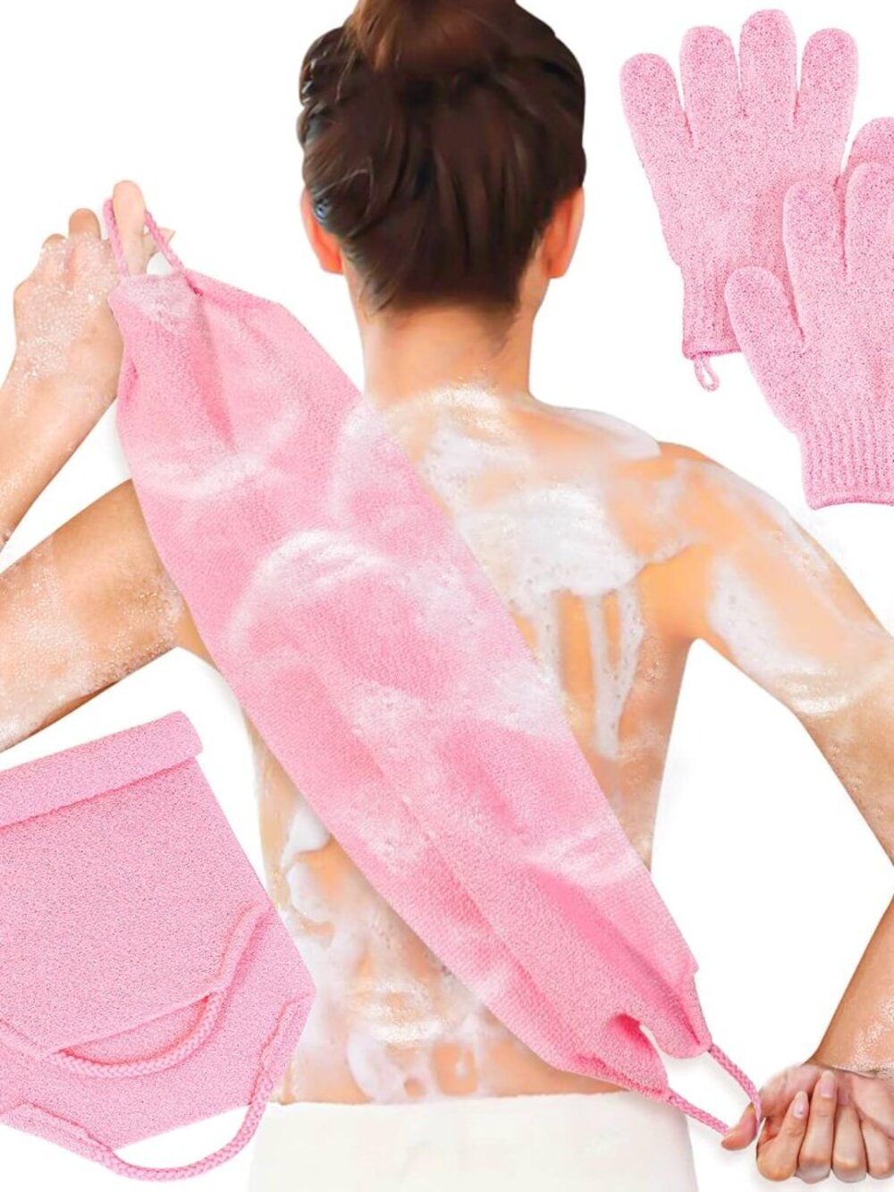 Exfoliating Shower Bath Gloves Back Scrubber Set for Body, Face, Shower, Bath, S